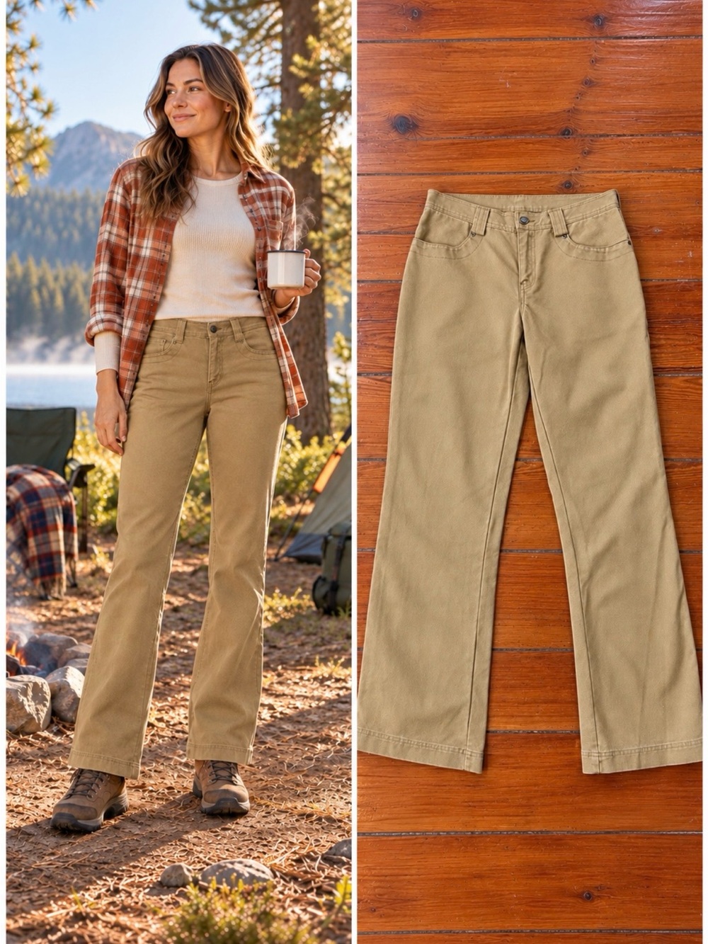 KAVU Women’s Khaki Cotton Utility Hiking Pants Size 4 💛🍄